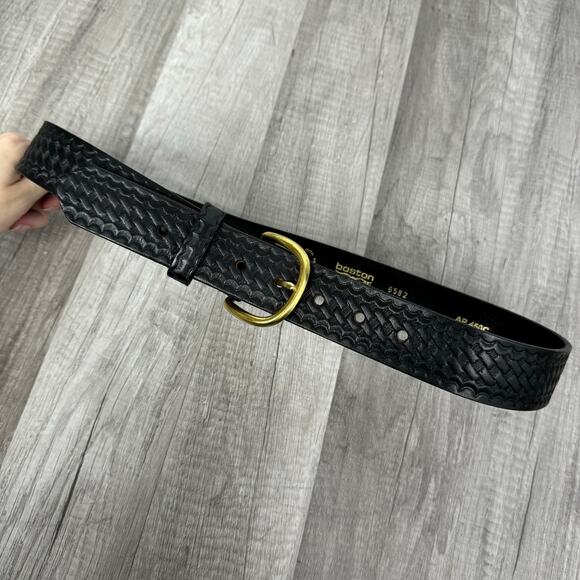 Boston Leather Classic Black Leather Belt Removable Buckle Size 34 - Picture 5 of 9